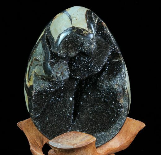 Septarian Dragon Egg Geode - Black Crystals #71983